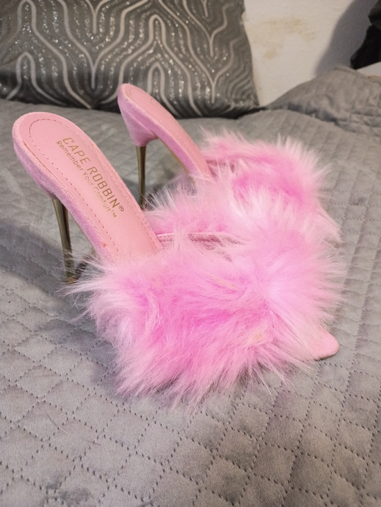 Cape Robbin Shoes - Cape Robbin Pink Faux Fur High Heel Slides